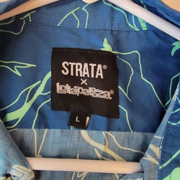Strata X Lallapalooza Mens Size Large Blue Abstract Button Up Short Sleeve Shirt - Picture 5 of 8